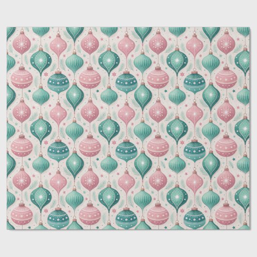 Pink and Teal Bauble Ornament Christmas Cadeaupapier (Vlak)