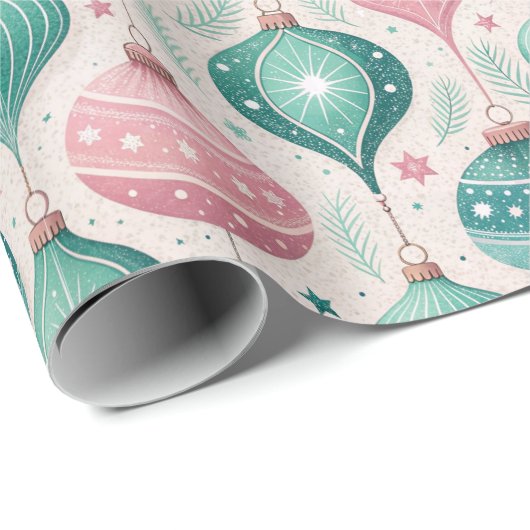 Pink and Teal Bauble Ornament Christmas Cadeaupapier (Rol Hoek)