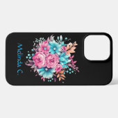 Pink and Teal Floral iPhone Hoesje (Achterkant horizontaal)