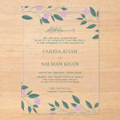 Pink and Teal Green Branch Islamic Muslim Wedding Acryl Uitnodigingen (Voorkant)