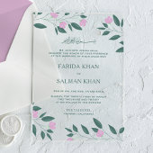 Pink and Teal Green Branch Islamic Muslim Wedding Acryl Uitnodigingen