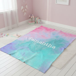 Pink and Teal Watercolor Custom Fleece Blanket Deken