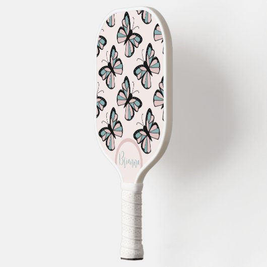 Pink and Turquoise Butterfly Pattern  Pickleball Paddle (Links)