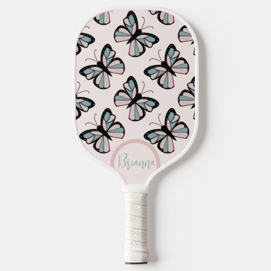 Pink and Turquoise Butterfly Pattern  Pickleball Paddle (Voorkant)