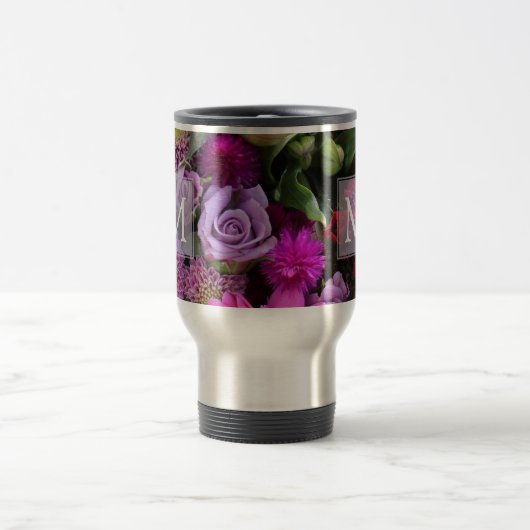 Pink and Violet Flowers Monogram Reisbeker (Center)