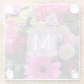 Pink and Violet Flowers Personalised Monogram Glazen Onderzetter (Achterkant)
