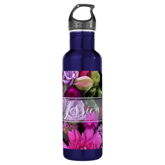Pink and Violet Flowers Personalised Waterfles (Voorkant)