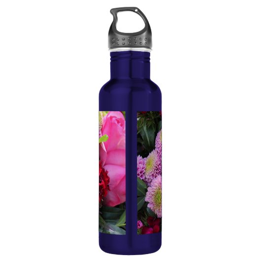 Pink and Violet Flowers Personalised Waterfles (Achterkant)