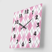 Pink and White Argyle Wall Clock Vierkante Klok (Hoek)