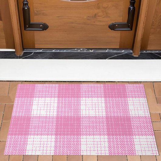 Pink and White Bold Checkered Plaid Design  Deurmat