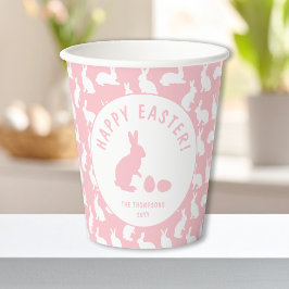 Pink And White Bunny Rabbit Pattern Happy Easter Papieren Bekers