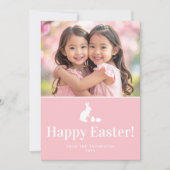 Pink And White Bunny With Custom Photo Easter Kaart (Voorkant)