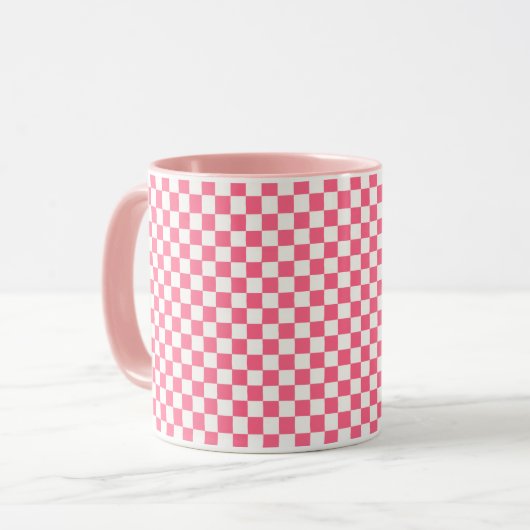 Pink and White Checkered Pattern  Mok (Voorkant links)