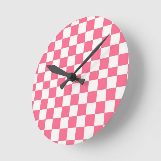 Pink and White Checkered Pattern  Ronde Klok (Hoek)