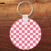 Pink and White Checkered Pattern  Sleutelhanger (Voorkant)