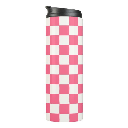 Pink and White Checkered Pattern  Thermosbeker (Geroteerd rechts)