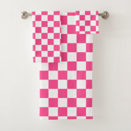 Pink and White Checkered Print Bad Handdoek