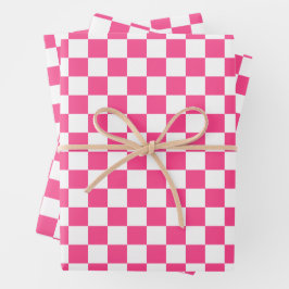 Pink and White Checkered Print Inpakpapier Vel