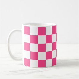 Pink and White Checkered Print Koffiemok