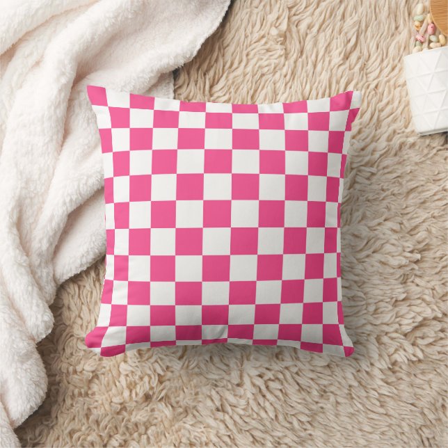 Pink and White Checkered Print Kussen (Deken)