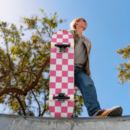 Pink and White Checkered Print Persoonlijk Skateboard