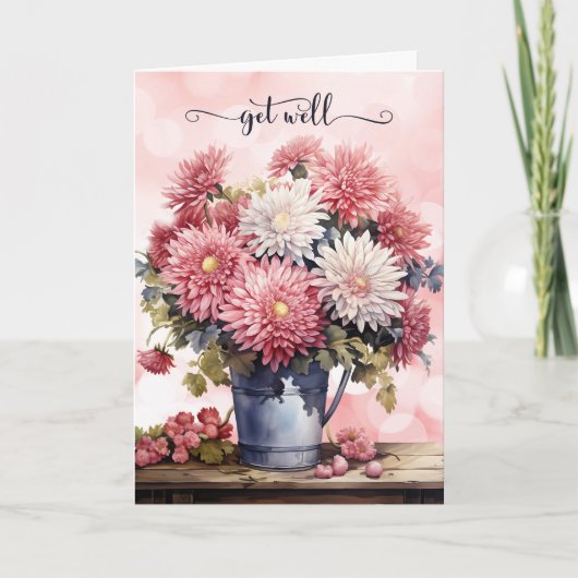 Pink and White Chrysanthemum Bouquet Get Well Kaart (Voorkant)