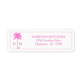 Pink and White Coastal Palmetto Palm Monogram Etiket (Voorkant)