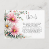 Pink and White Daisies Wedding Details Informatiekaartje (Voorkant)