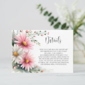 Pink and White Daisies Wedding Details Informatiekaartje (Staand voorkant)