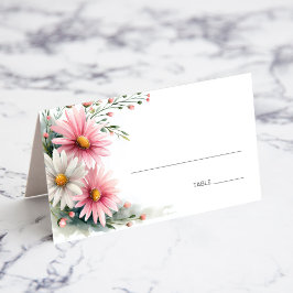 Pink and White Daisies Wedding Place Card Plaatskaartje
