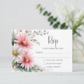 Pink and White Daisies Wedding RSVP (Staand voorkant)