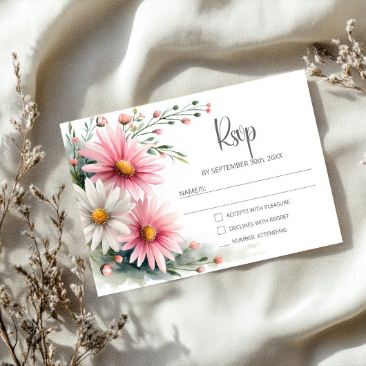 Pink and White Daisies Wedding RSVP Kaartje