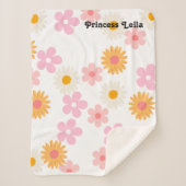 Pink and White Daisy Floral Special Baby name Sherpa Deken (Voorkant)