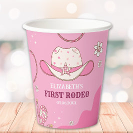 Pink and White First Rodeo Birthday Theme Papieren Bekers
