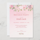 Pink and White Floral Birthday Party Kaart (Voorkant)