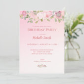 Pink and White Floral Birthday Party Kaart (Staand voorkant)