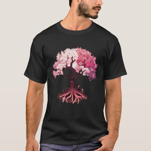 pink and white flowers cherry blossom tree of life t-shirt (Voorkant)