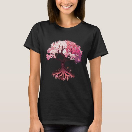 pink and white flowers cherry blossom tree of life t-shirt (Voorkant)