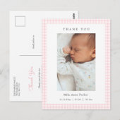 Pink and white Gingham Girl Birth Announcement Briefkaart (Voorkant / Achterkant)