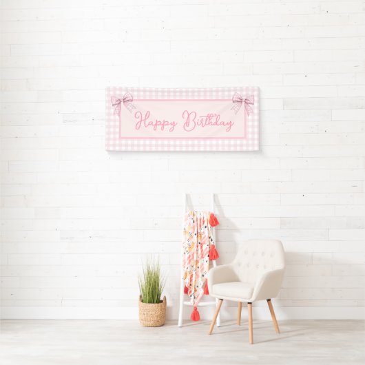 Pink and White Gingham Happy Birthday Spandoek (Insitu)