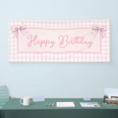 Pink and White Gingham Happy Birthday Spandoek (Beurs)