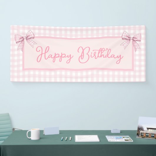 Pink and White Gingham Happy Birthday Spandoek (Beurs)