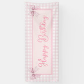 Pink and White Gingham Happy Birthday Spandoek (Verticaal)