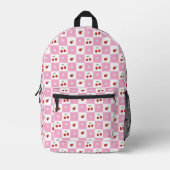 Pink and White Gingham Pattern Cherry Backpack Bedrukte Rugzak (Voorkant)