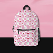 Pink and White Gingham Pattern Cherry Backpack Bedrukte Rugzak
