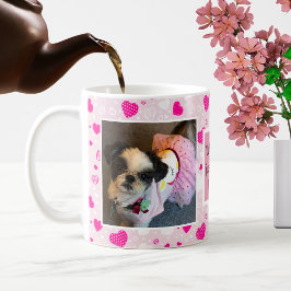 Pink and White Hearts Schattigee hond Ik hou van j Koffiemok