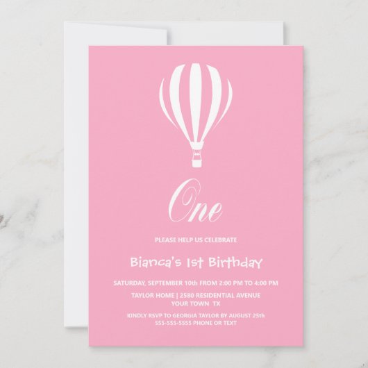 Pink and White Hot Air ballon, eerste verjaardag Kaart (Voorkant)