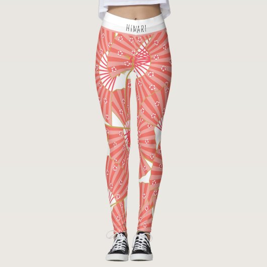 Pink and White Japanese Pattern Leggings (Voorkant)
