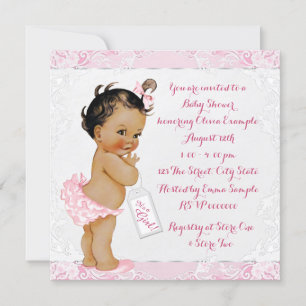 Pink and White Lace Etnisch Meisje Baby shower Kaart