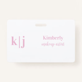 Pink and White Makeup Artist Employee Name Lanyard Badge
